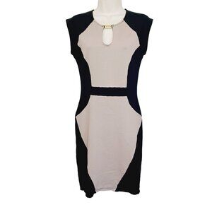 Leyva's Women's Straight Sleeveless Color Block Dress Size L w/Zip Black-Tan
